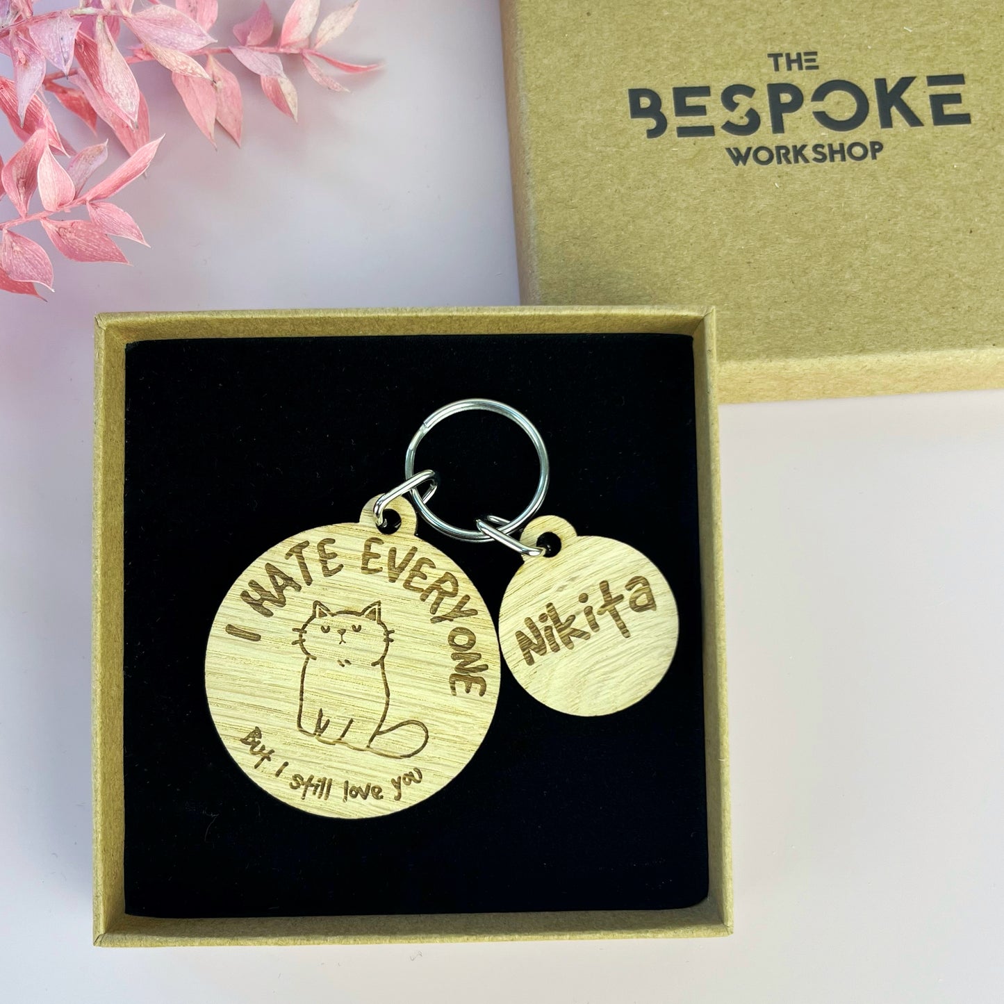 Grumpy Cat Personalised Wooden Keyring