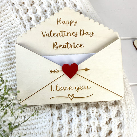 Personalised Love Letter Envelope, Wooden Valentines Voucher Holder