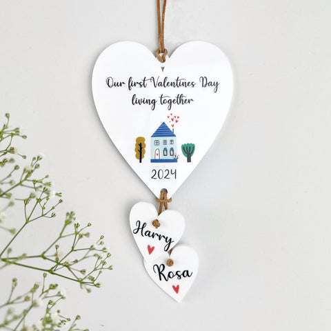 'Our First Valentine’s Day Living Together' Hanging Heart Decoration