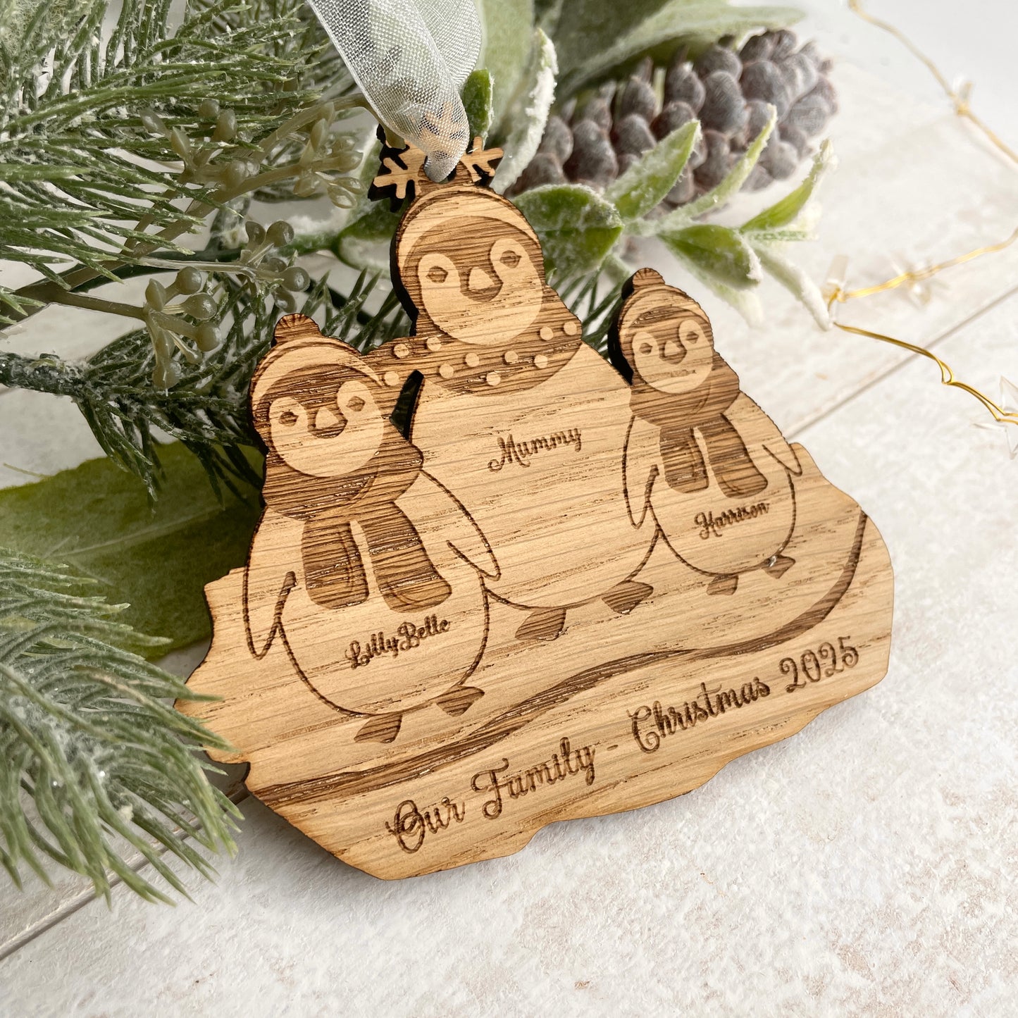 'Family of Penguins' Personalised Christmas Decoration