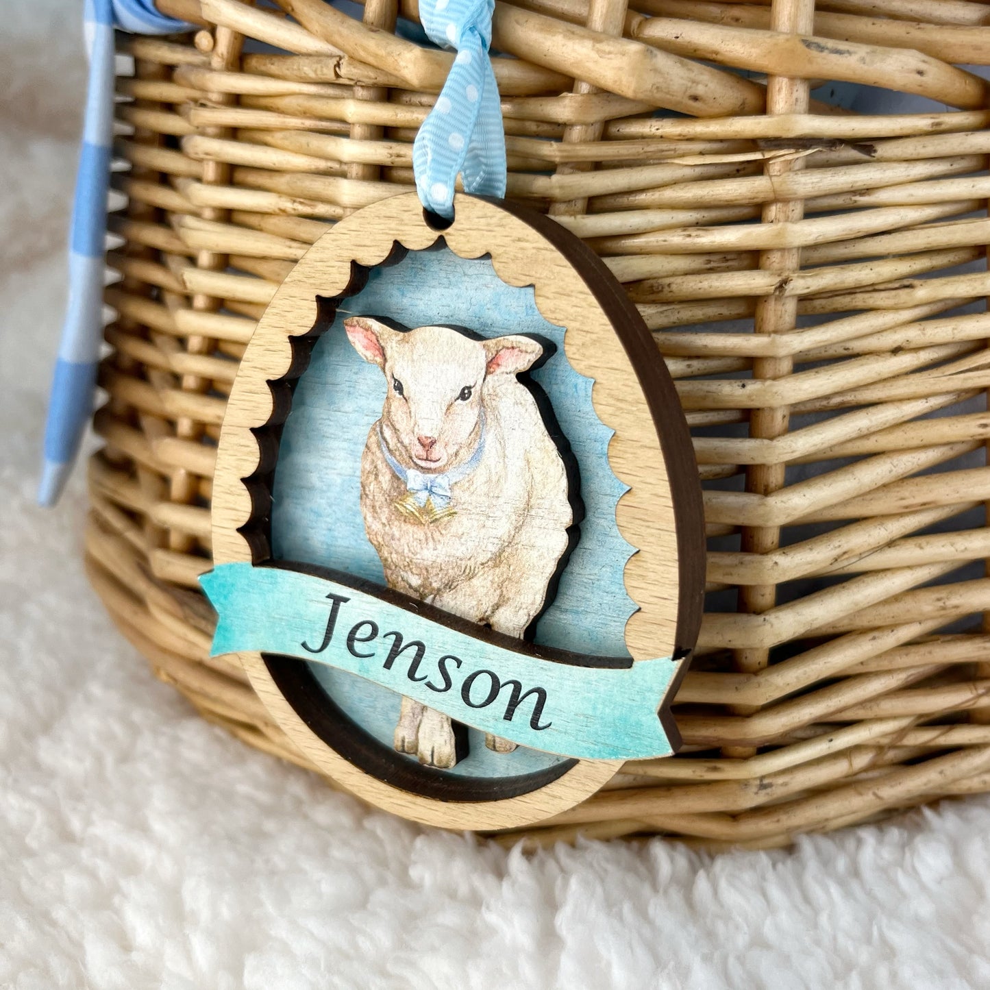 Wooden Layered Personalised Easter Decoration - Spring Lamb