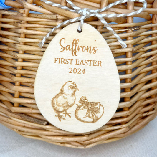 Personalised Wooden Engraved Easter Basket Tag - Chick Design