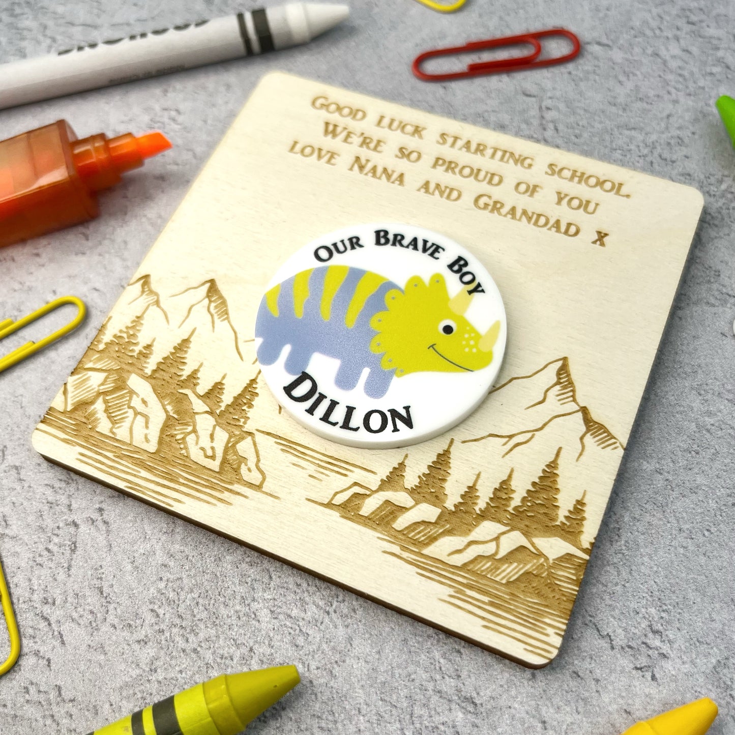 Personalised Dinosaur Themed Pocket Hug, First Day of School Hug Token Card