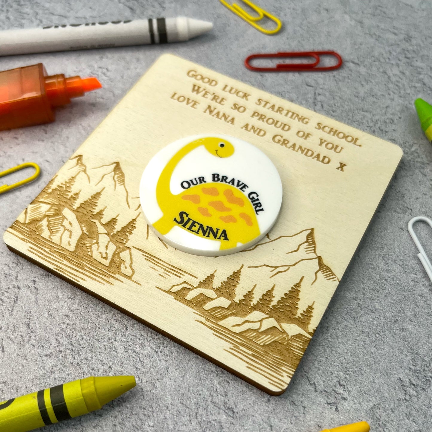 Personalised Dinosaur Themed Pocket Hug, First Day of School Hug Token Card