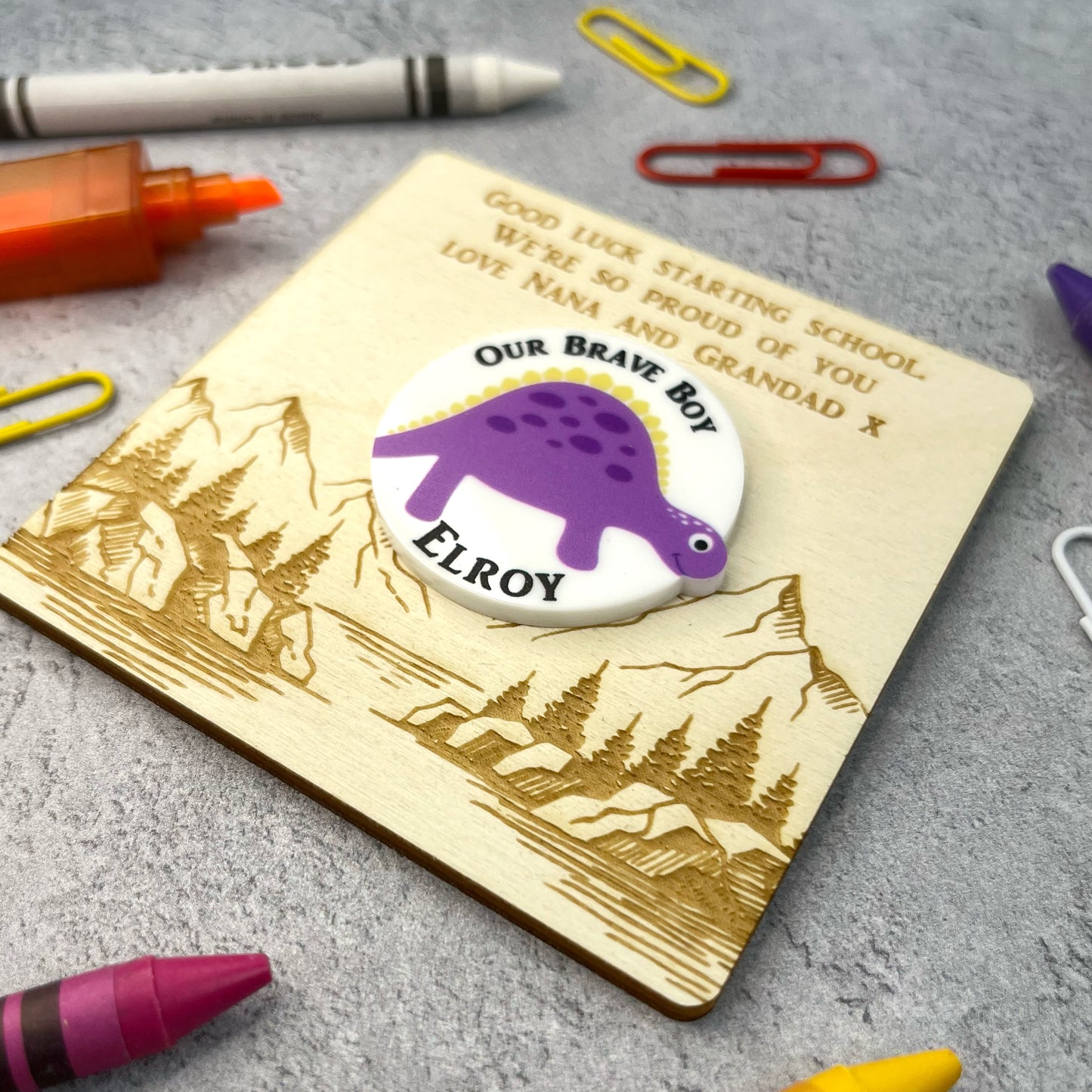 Personalised Dinosaur Themed Pocket Hug, First Day of School Hug Token Card