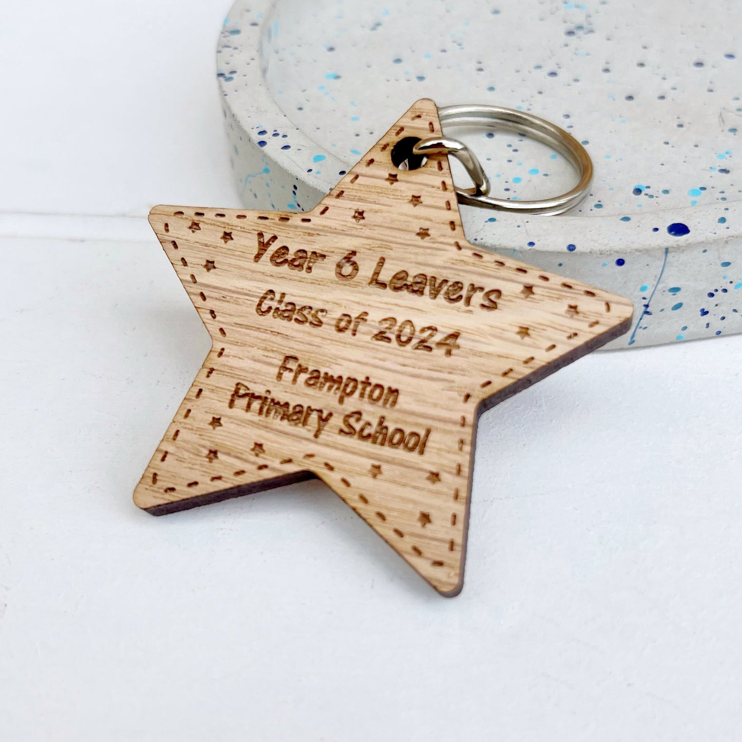 Year 6 leavers, Class of 2024, Personalised Wooden Star Keyrings