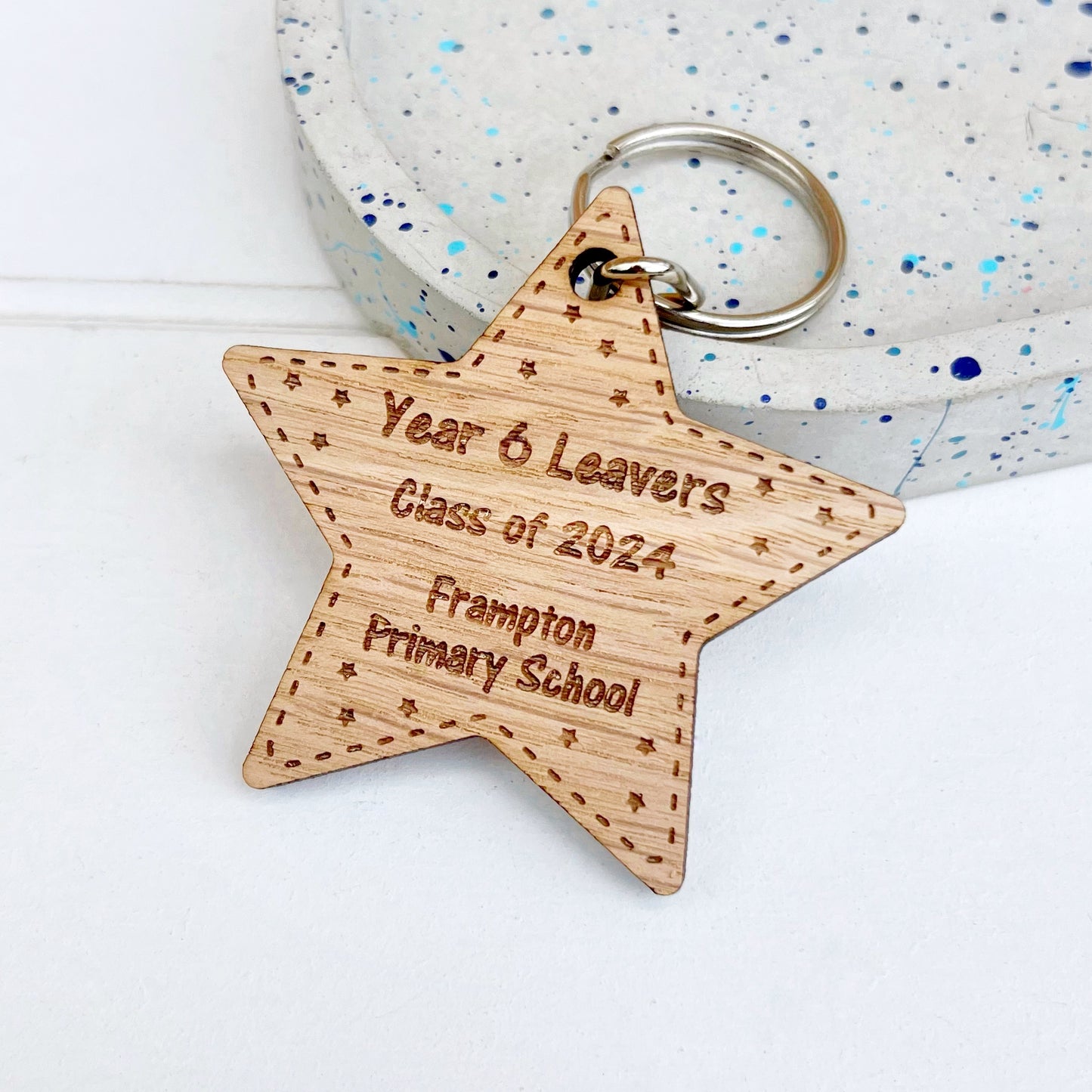 Year 6 leavers, Class of 2024, Personalised Wooden Star Keyrings