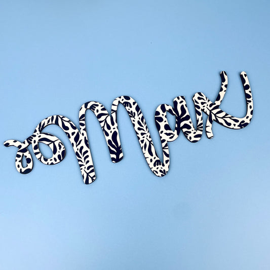 Personalised Printed Name Sign - Monochrome Leaf Pattern