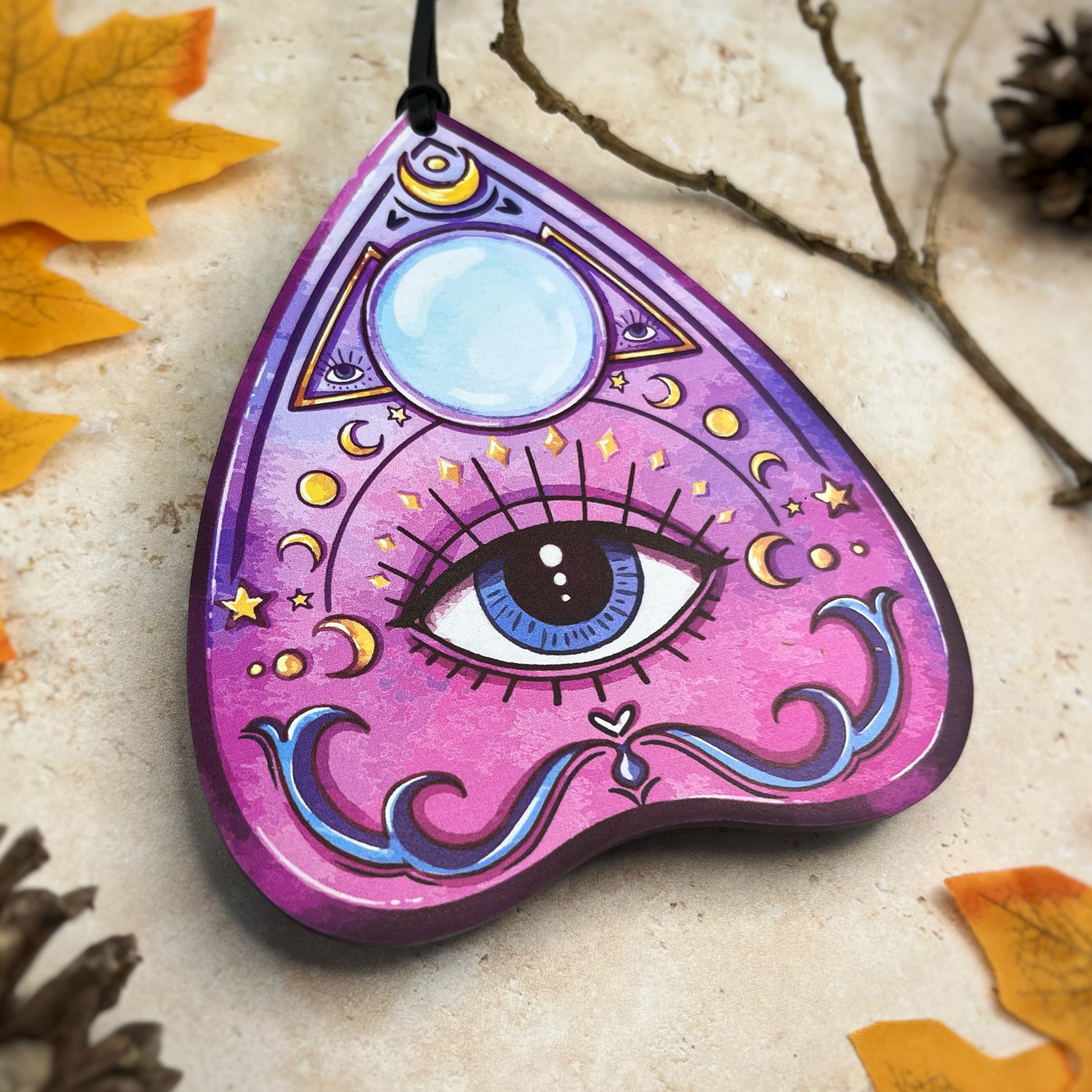 Halloween Ouija board inspired planchette, UV printed and laser cut by The Bespoke Workshop