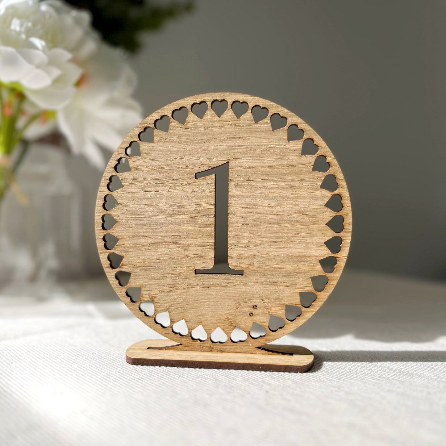 Round Oak Veneer Wedding Table Numbers