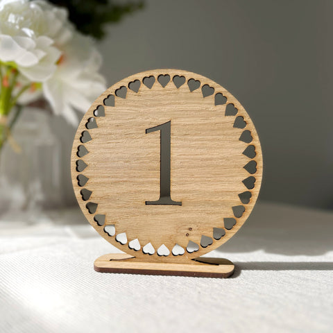 Round Oak Veneer Wedding Table Numbers