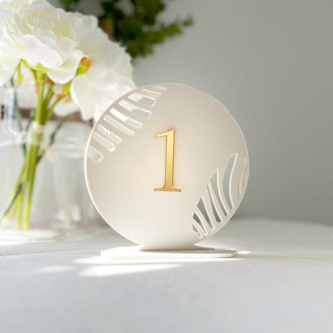 Round Acrylic laser cut wedding table numbers made by The Bespoke Workshop