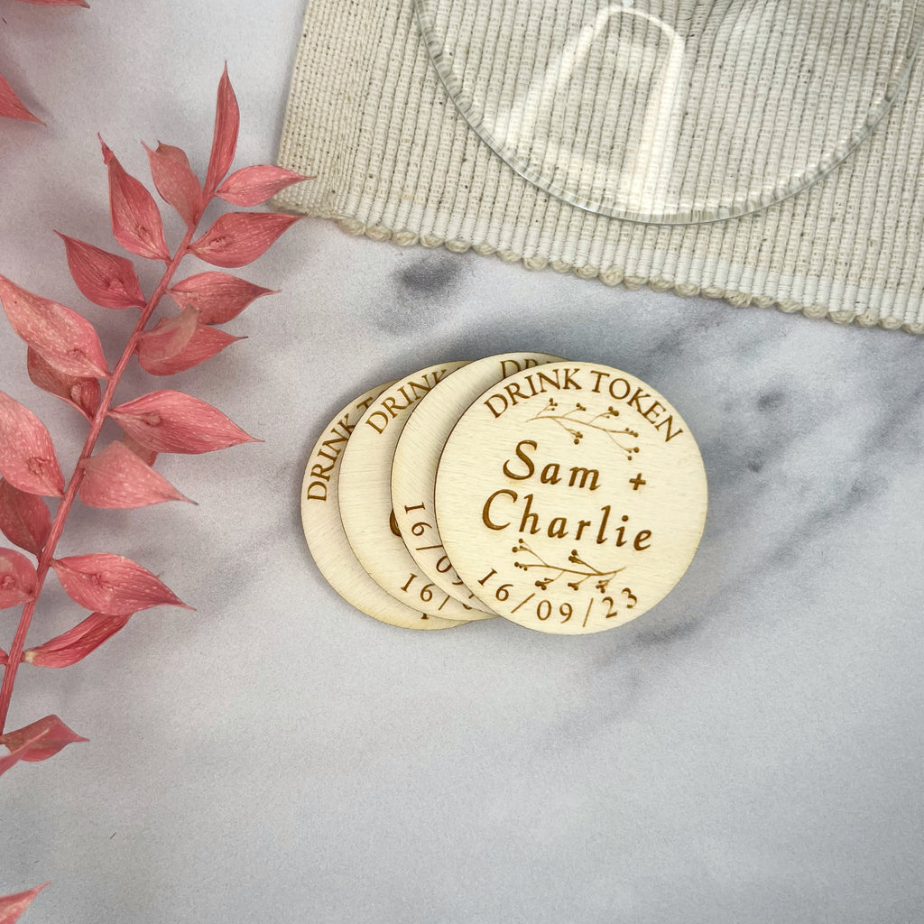 Marsui 100 Pcs Wooden Drink Tokens Bulk For Wedding Party Personalised Drink Tickets
