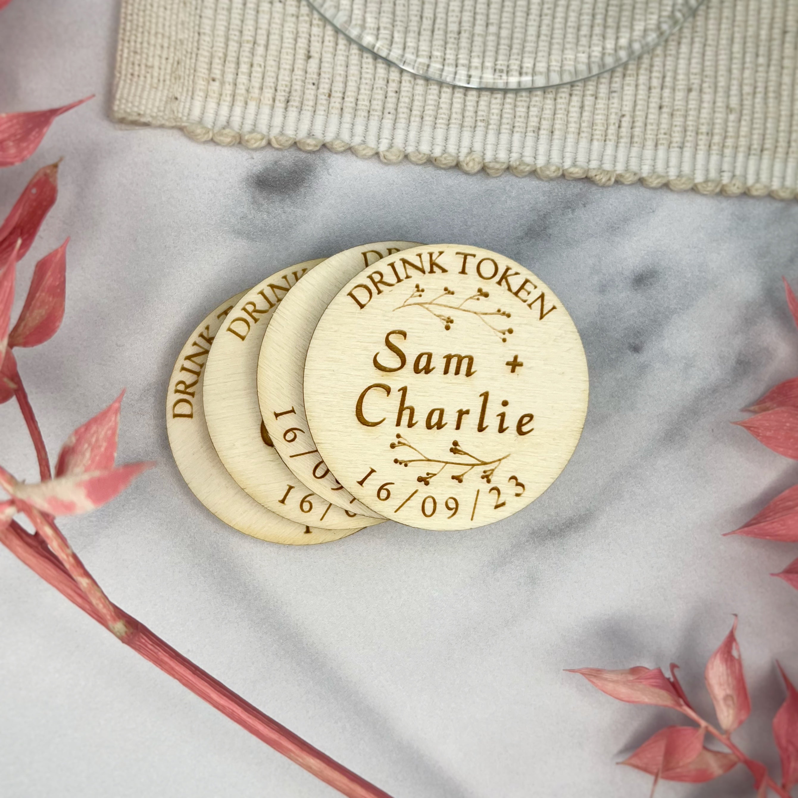Wooden Personalised Wedding Drinks Tokens – The Bespoke Workshop