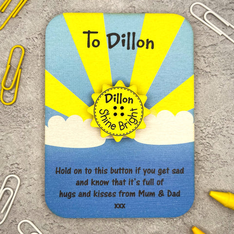 First Day of School Sunshine Brave Button & Wooden Card