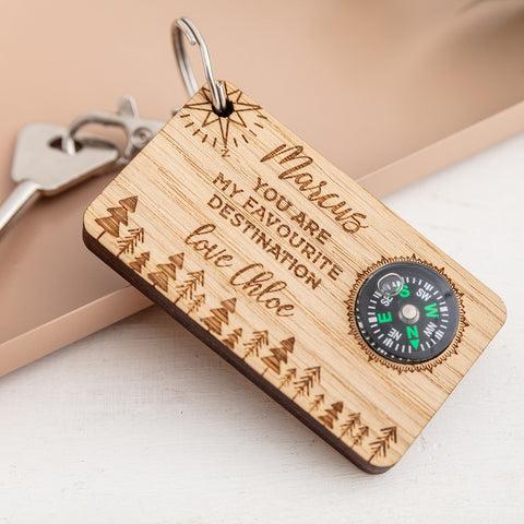 Wooden Personalised Keyring with Compass