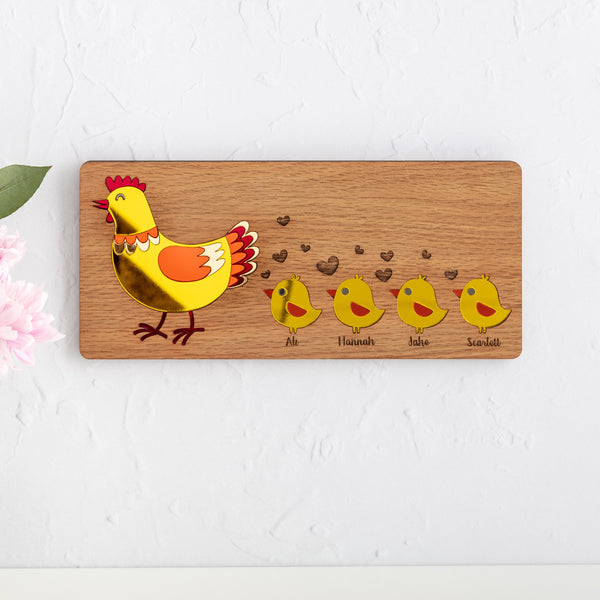 Mother Hen & Her Chicks Personalised Hanging Wall Plaque