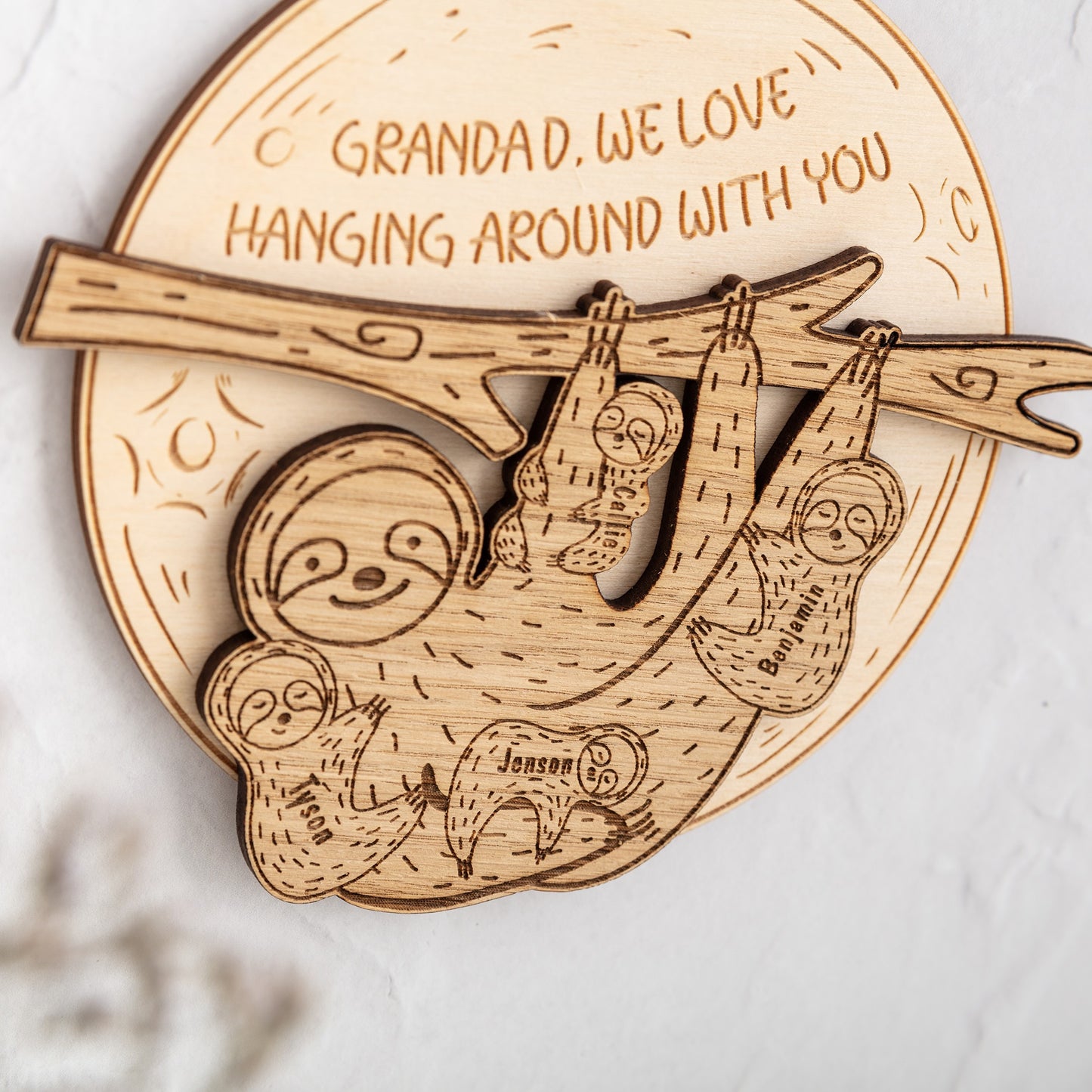 Sloth Wall Plaque with Personalised Children