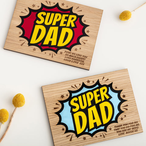 SUPER DAD Mirrored Acrylic & Oak Personalised Wall Plaque