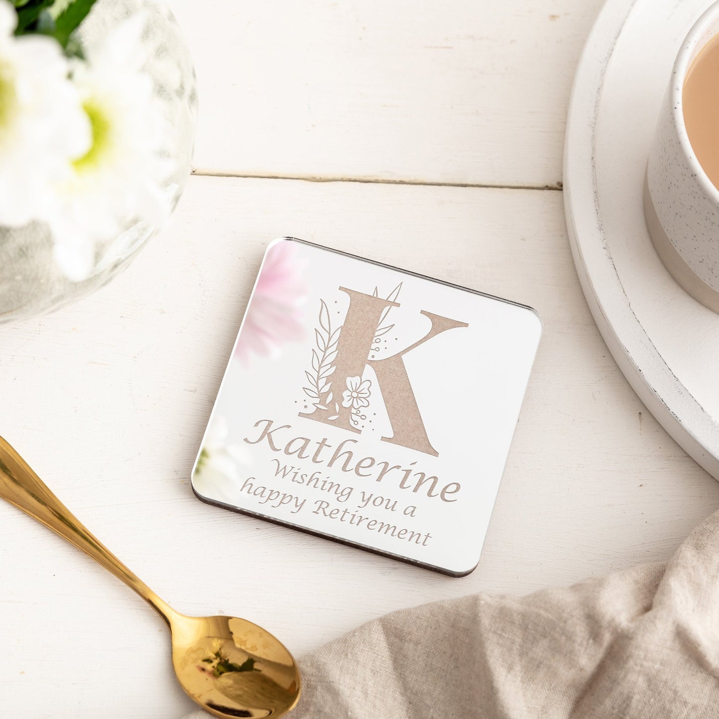 Mirrored Floral Monogram Personalised Coaster