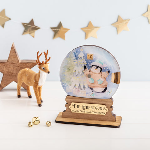Countdown to christmas personalised penguin snow globe