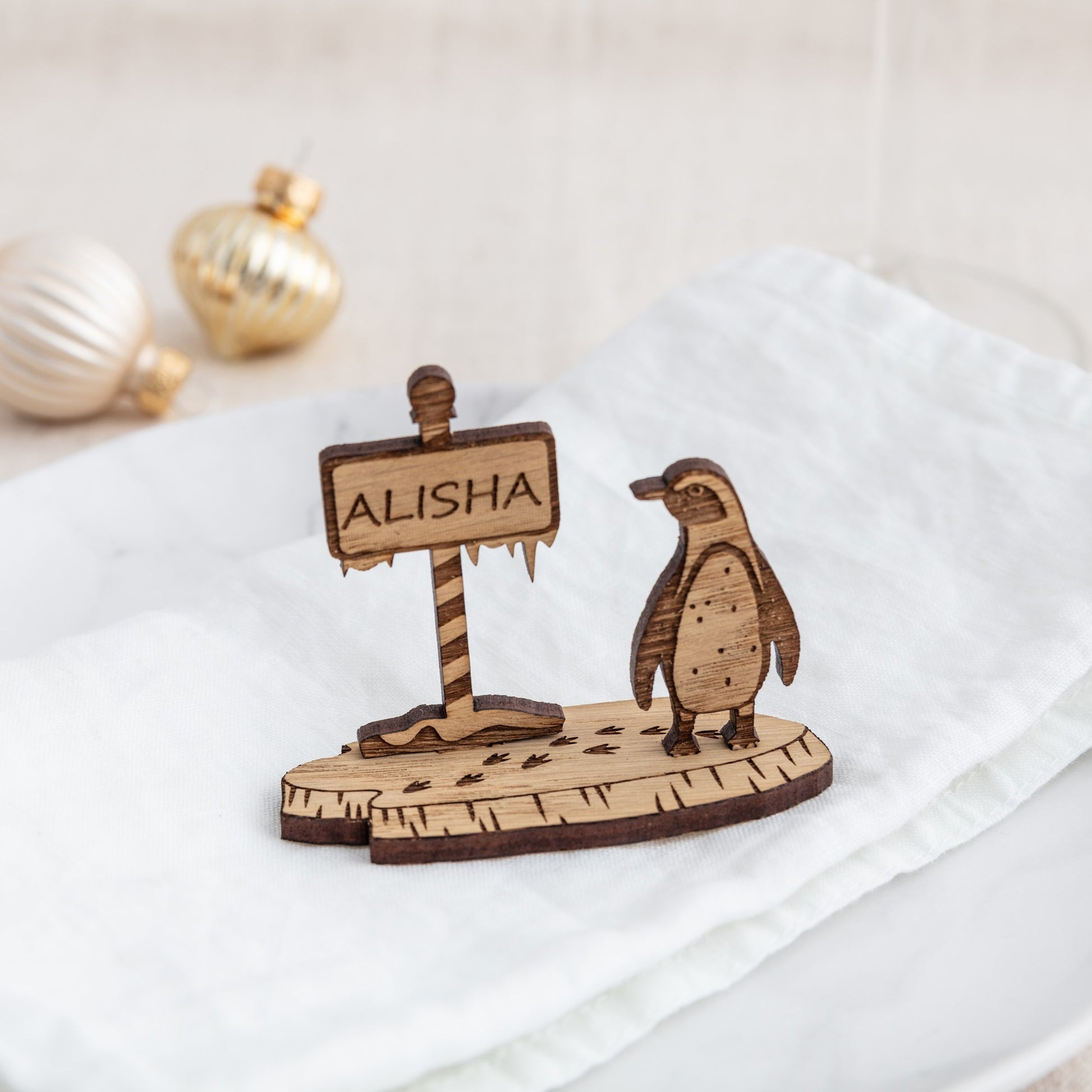 Personalised penguin christmas table place setting