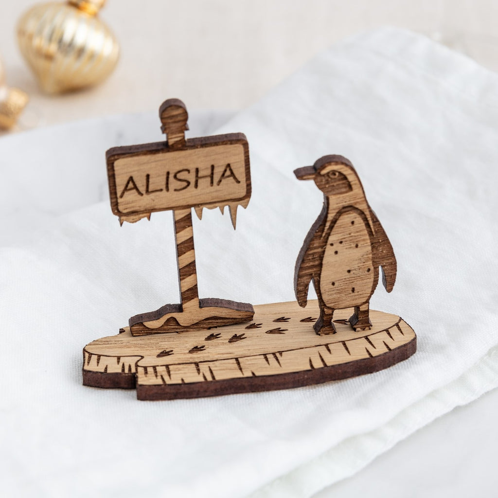 Personalised penguin christmas table place setting