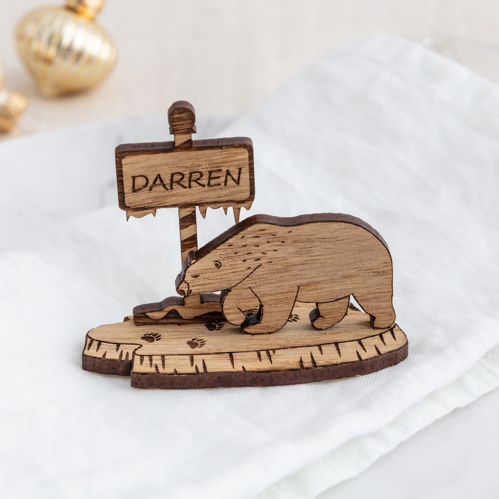 Wooden Polar Bear Christmas Place Setting, Engraved with a Personalised Name - The Bespoke Workshop