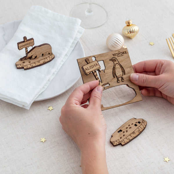Build your own place setting, wooden christmas personalised decor featuring a polar bear - The Bespoke Workshop
