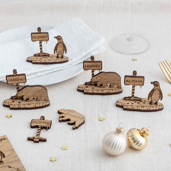 Group of wooden personalised Christmas Table Decor - The Bespoke Workshop
