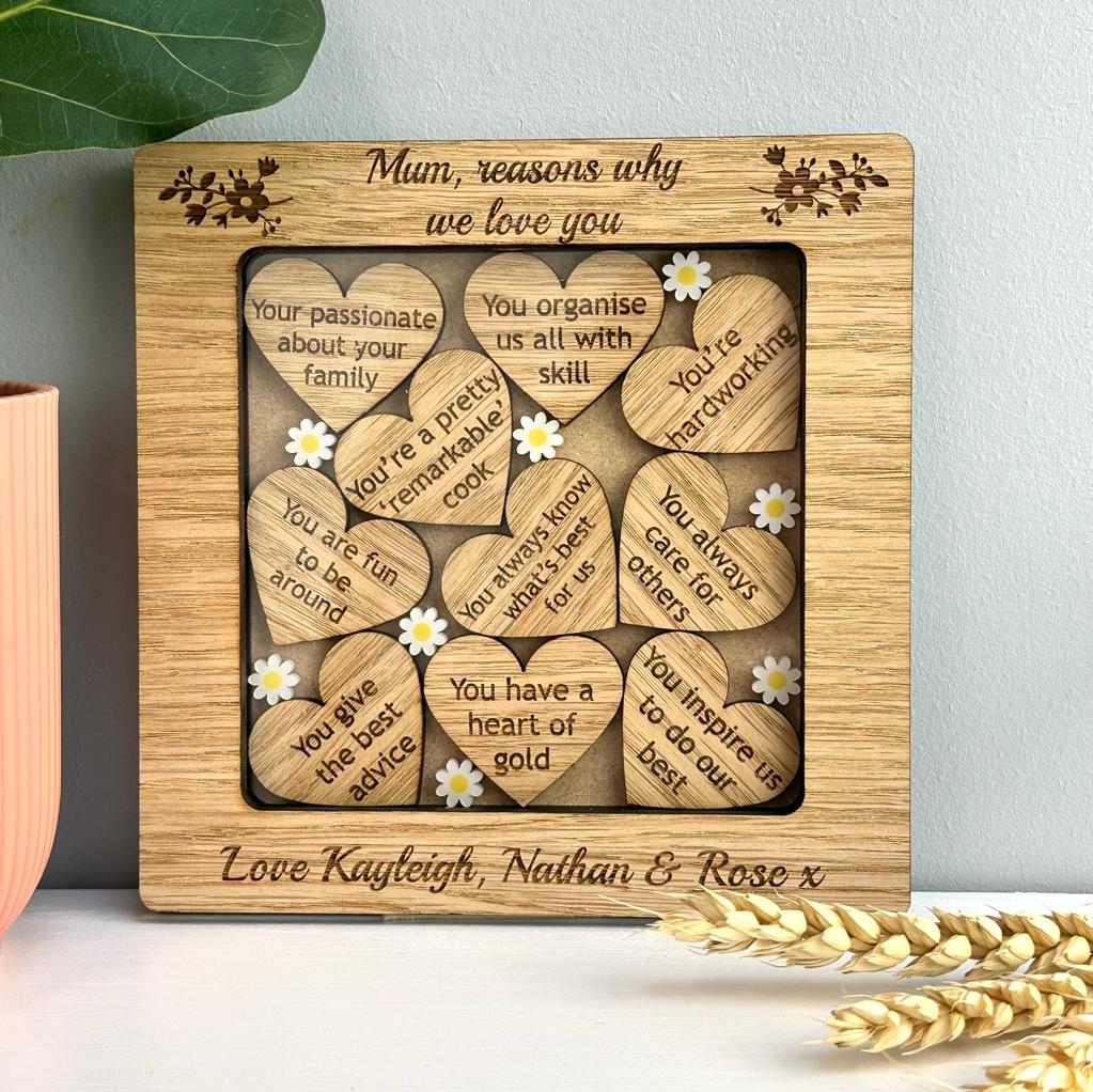 Personalised Reasons Why I Love You Heart Frame with Daisys