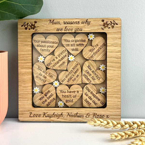 Personalised Reasons Why I Love You Heart Frame with Daisys