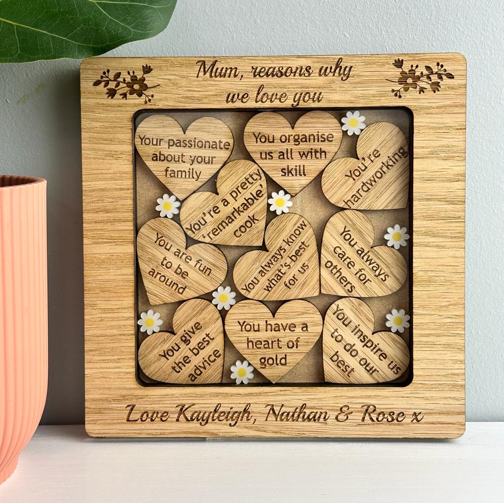 Personalised Reasons Why I Love You Heart Frame with Daisys