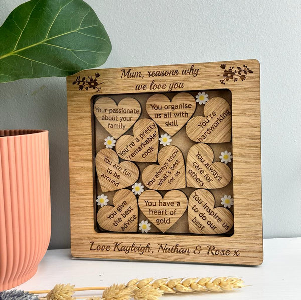 Personalised Reasons Why I Love You Heart Frame with Daisys