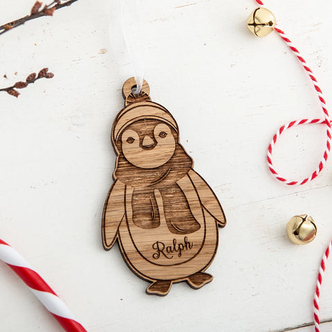 Personalised Penguin Wooden Christmas Decoration