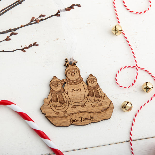 'Family of Penguins' Personalised Christmas Decoration