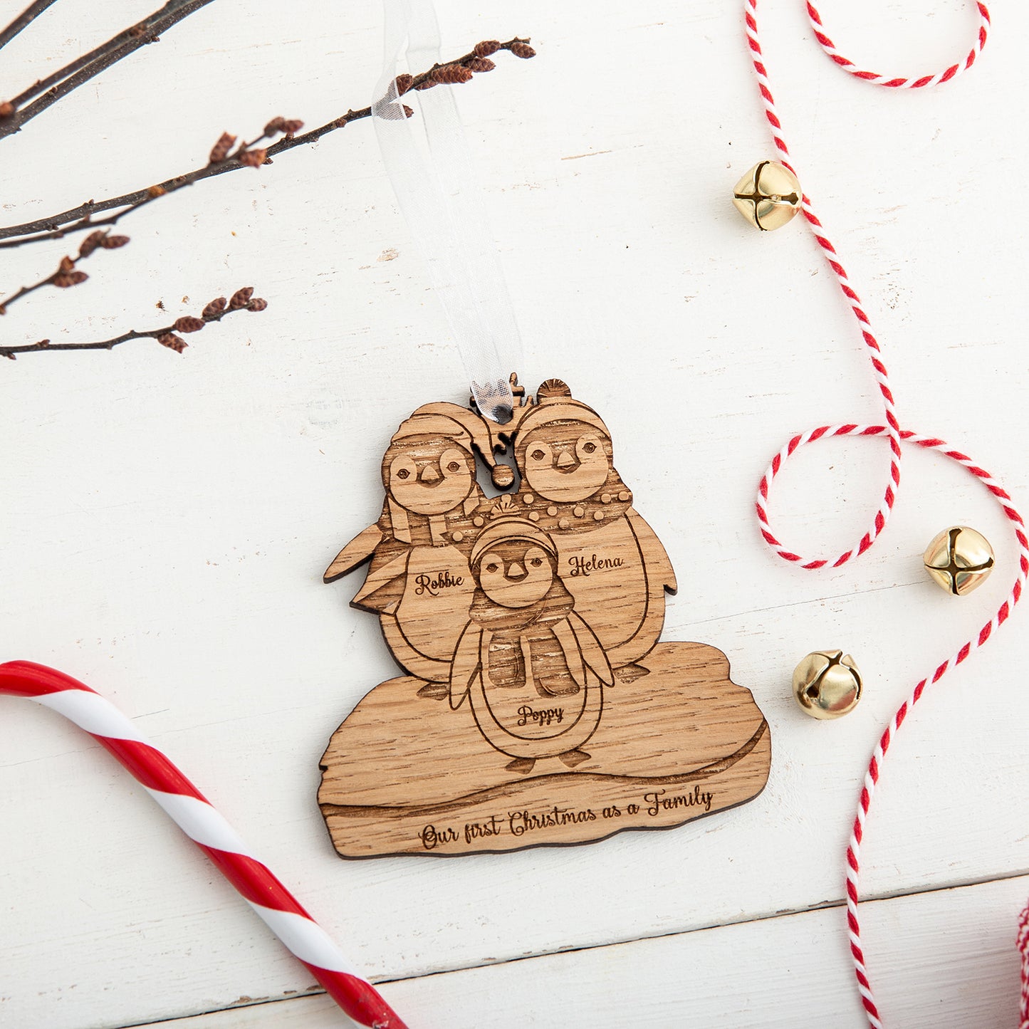 'Family of Penguins' Personalised Christmas Decoration