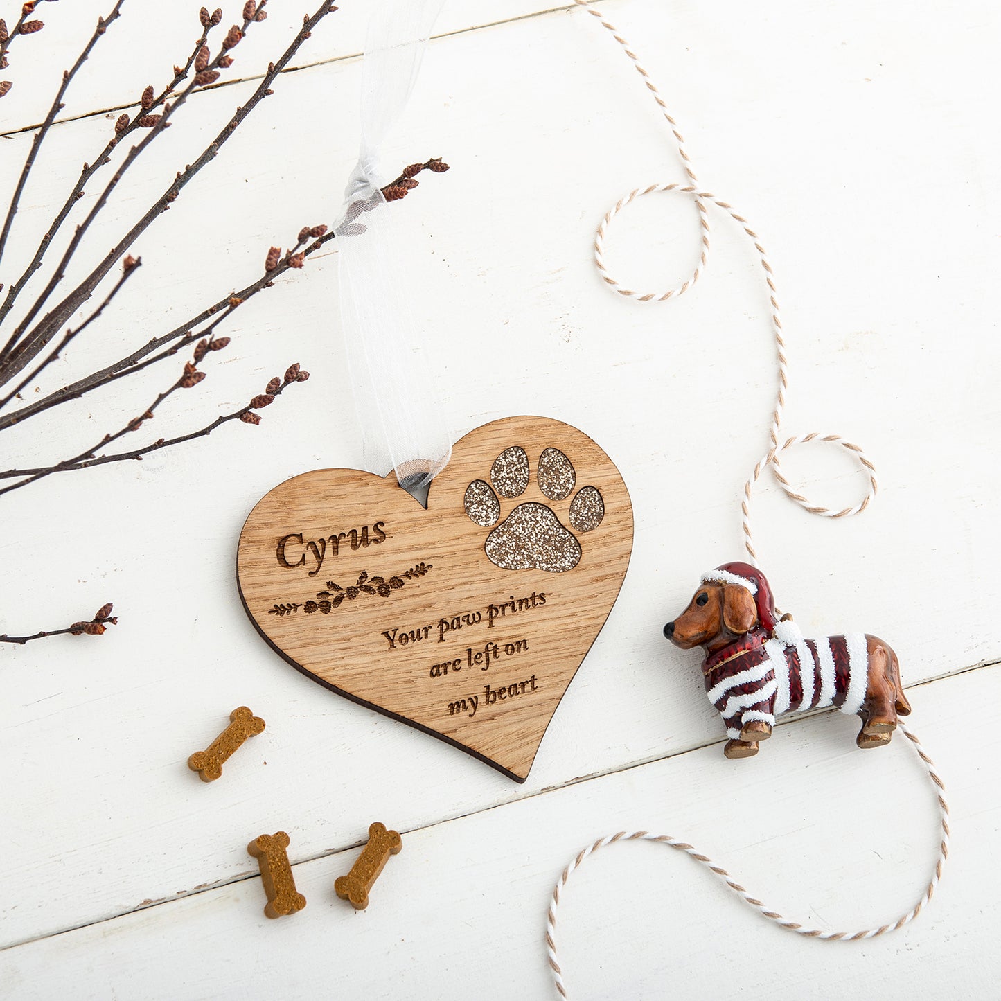 Custom Made Pet Glitter Pawprint Hanging Decoration - The Bespoke Workshop