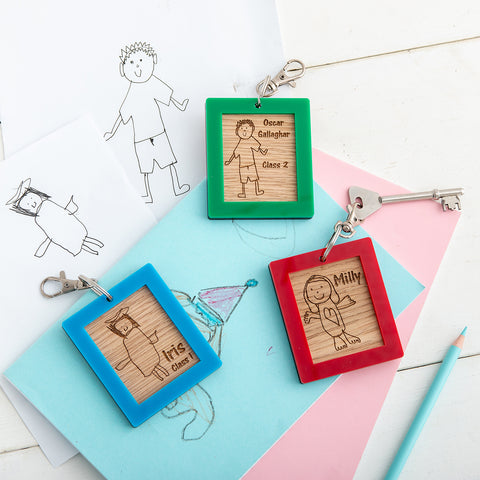 'Self Portrait' Engraved Childs Drawing Bag Tag Keyring