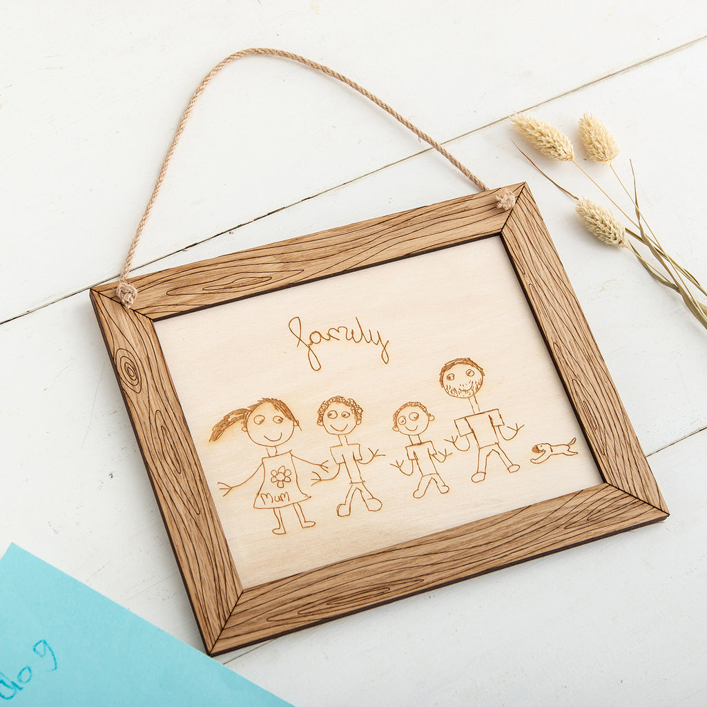Engraved Childs Drawing with a frame - The Bespoke Workshop