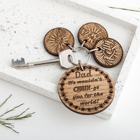 Personalised Cycling Father's Day Keyring with Wheel Name Charms