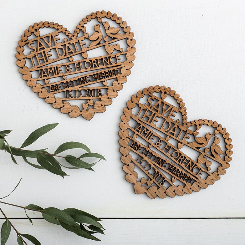 Large Laser Cut Wooden Save The Date Hearts