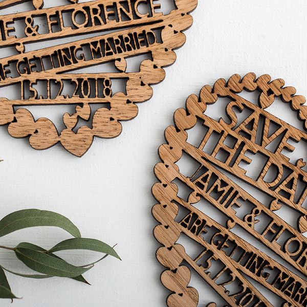 Large Laser Cut Wooden Save The Date Hearts