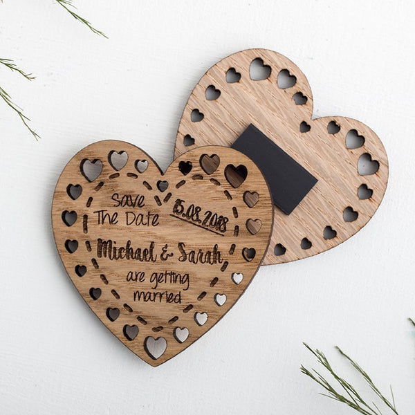 Wooden Heart Save the Date Magnets
