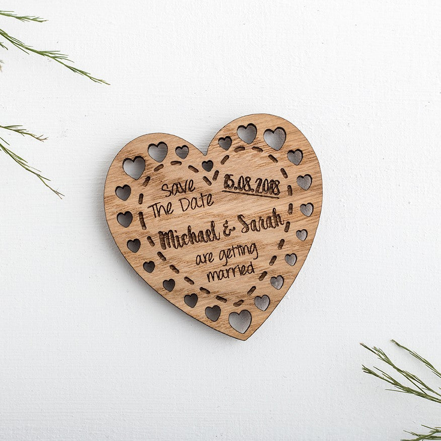 Wooden Heart Save the Date Magnets