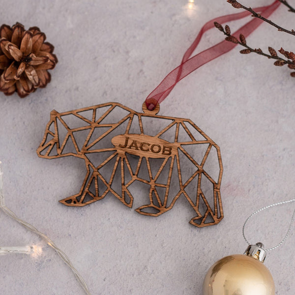 Geometric Bear Modern Personalised Christmas Decoration