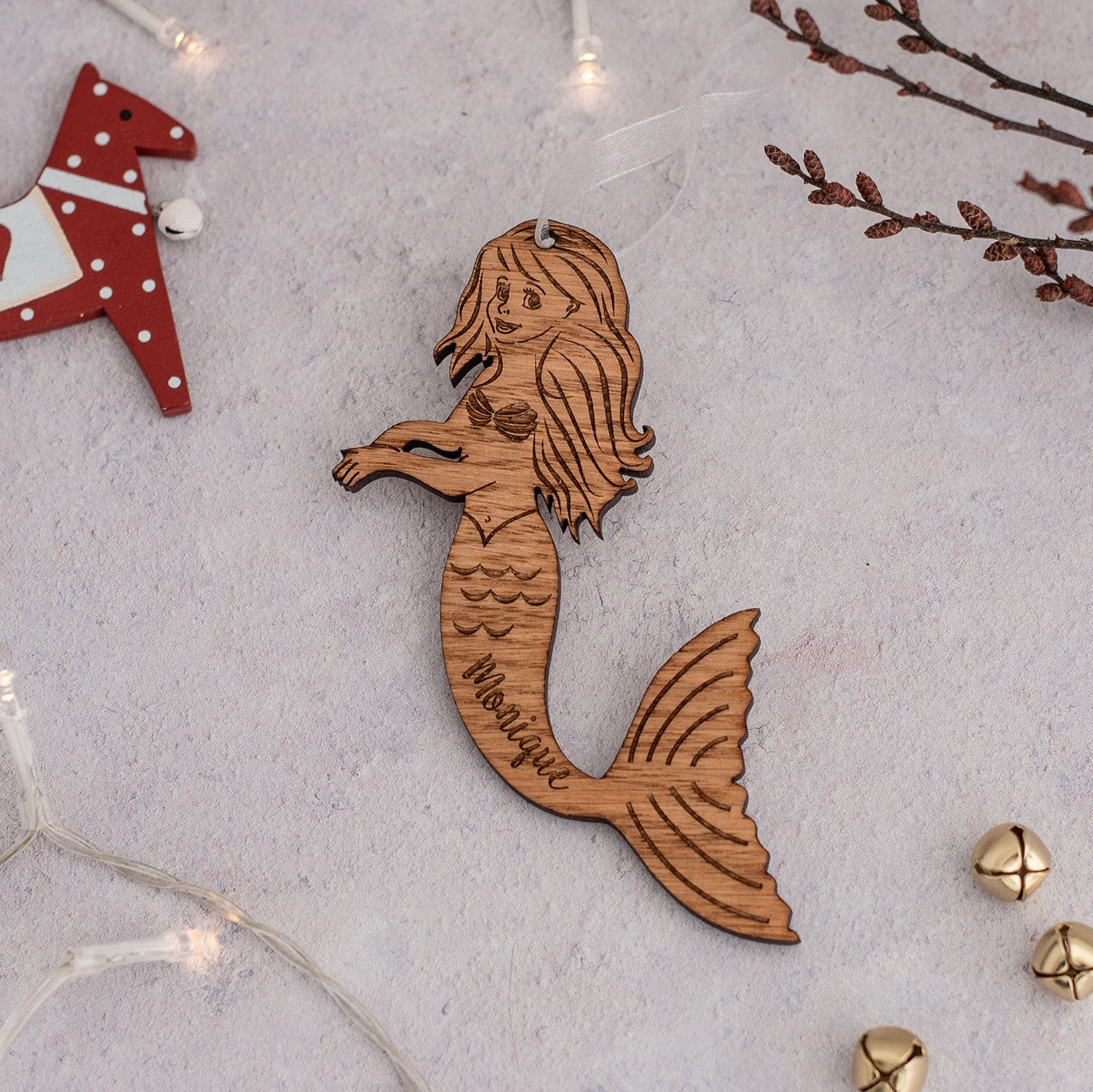 Wooden Mermaid Personalised Hanging Decoration