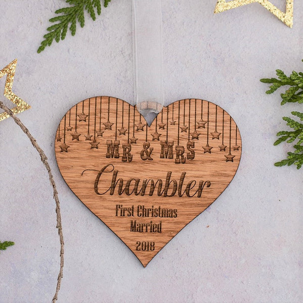Decorative Heart First Christmas Married Decoration - Wood or Mirror