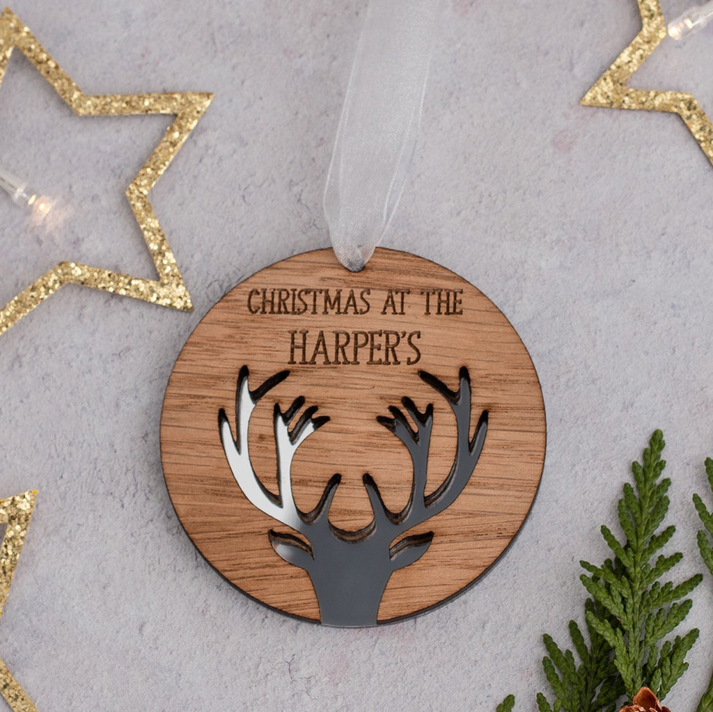 Mirrored acrylic personalised antler decoration