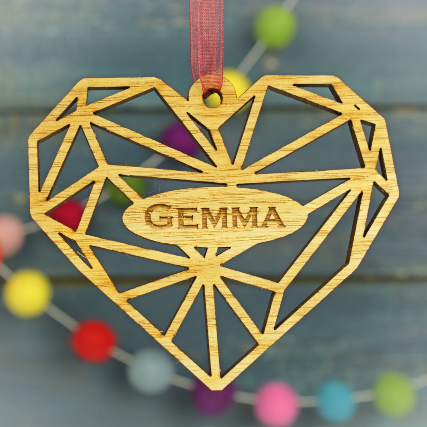 Geometric Heart Modern Personalised Christmas Decoration